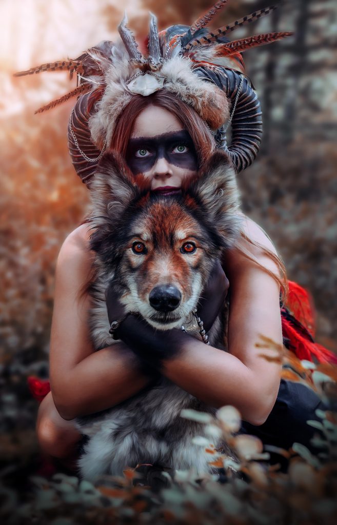 Model fotoshooting mit den hunden
