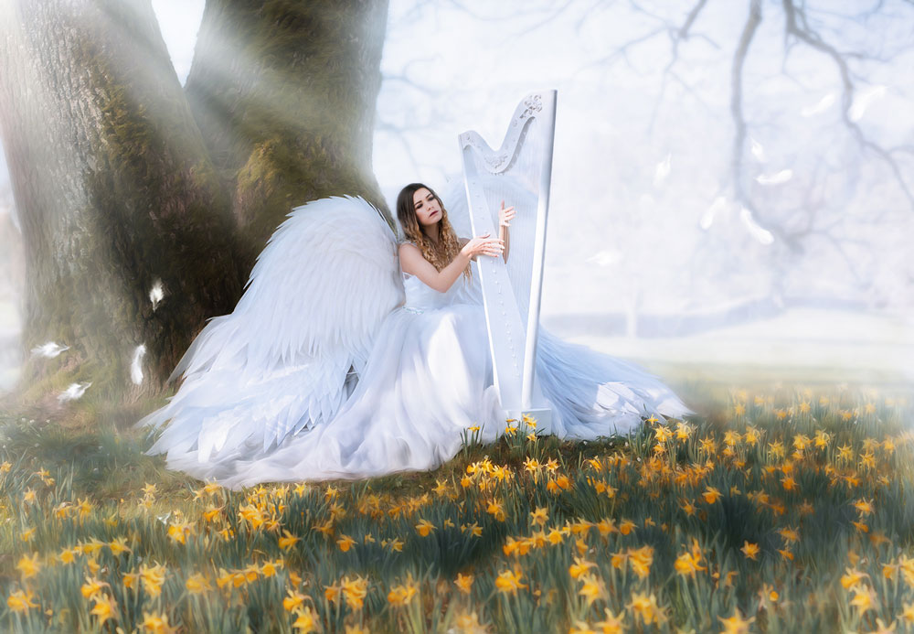 Frühling-Engel-Flügel-Fotoshooting-Harfe