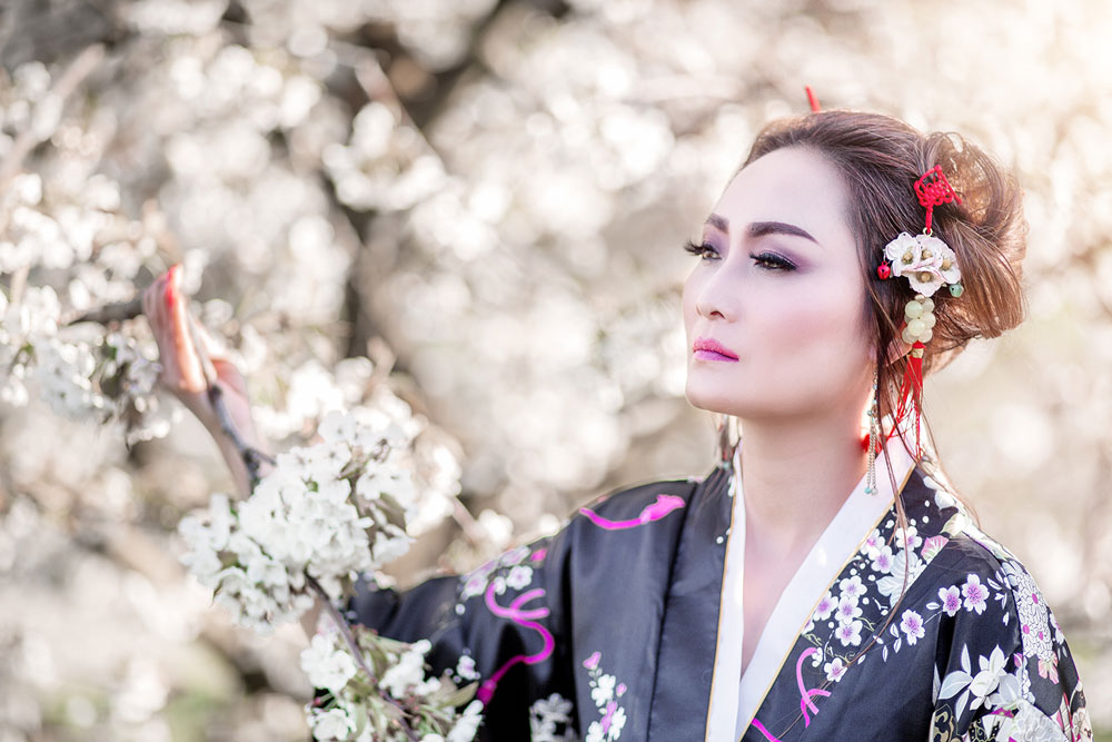 Geisha-Kirschblüten-Blumen-Frühling-Fotoshooting