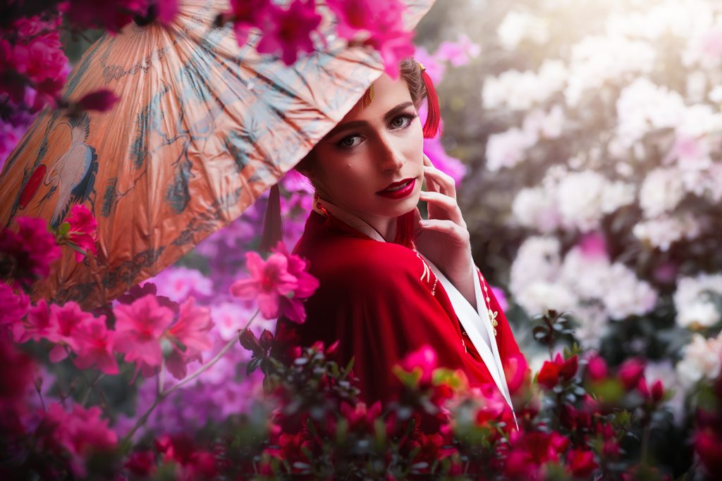 Geisha-Blumen-Schirm-Shooting