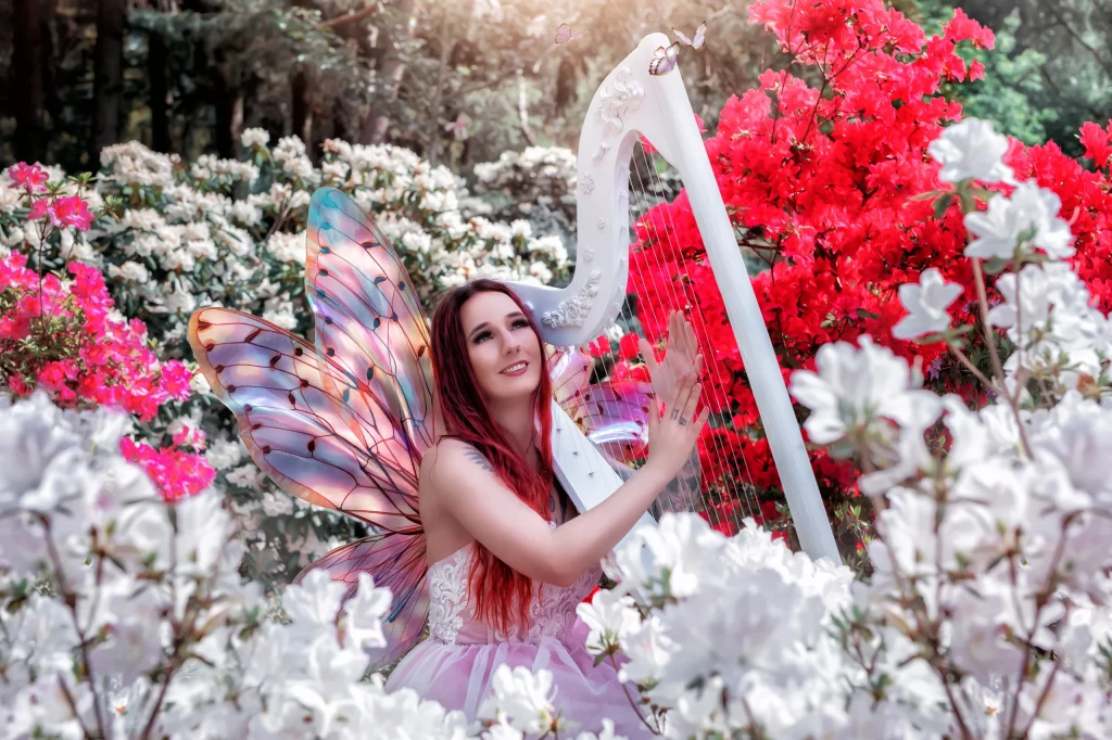 Flower-Blumen-Fotoshooting-mit-Harfe-Fairy